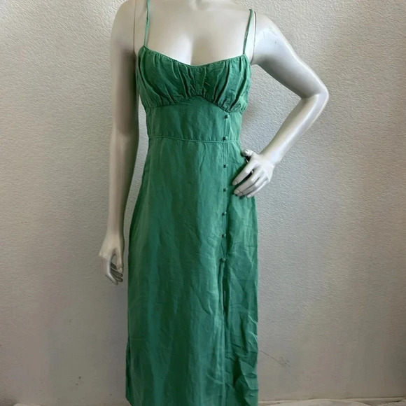 NWT Zara Green Lined Button Midi Dress - Picture 7 of 9